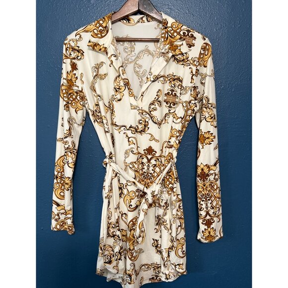 Elegant Gold and Cream Mini Dress - Picture 2 of 6